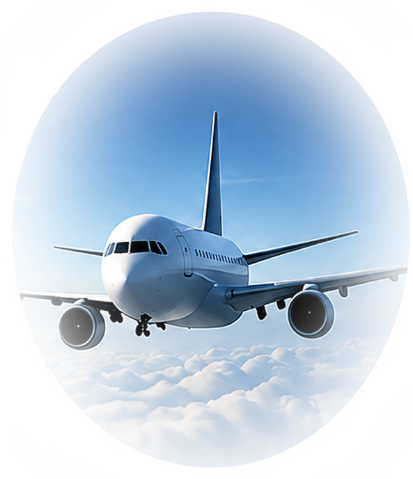 Commercial aircraft above the clouds